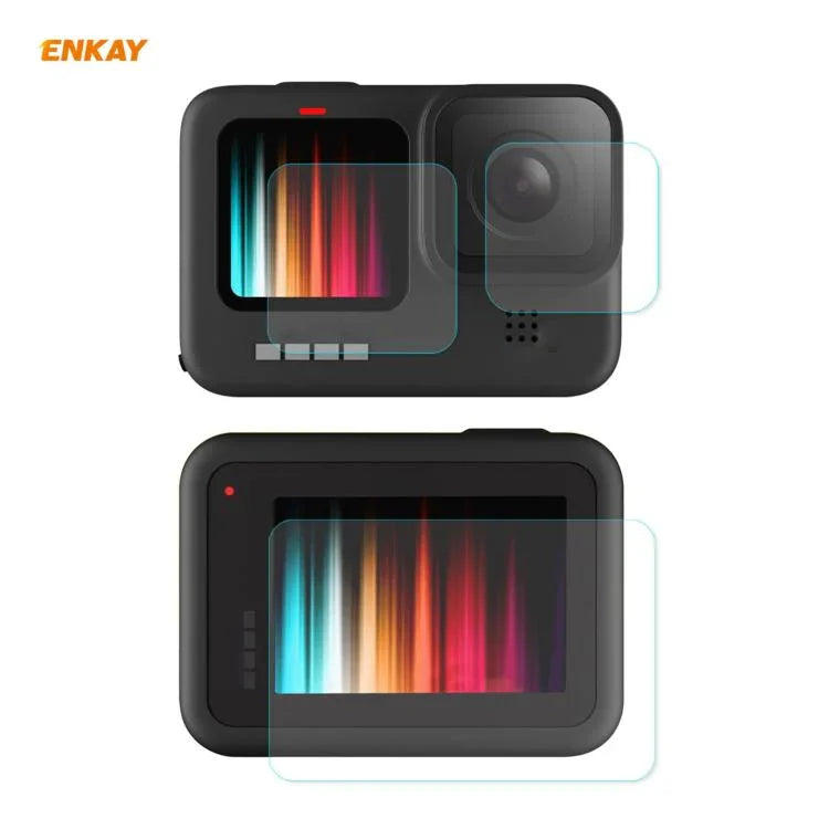 Para GoPro HERO9 Filme de Vidro Temperado Protetor 3 em 1 ENKAY Hat-Prince 0,2mm 9H 2.15D para Lente e Ecrã da Câmara