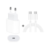 Conjunto 2 em 1: Carregador de Viagem PD 20W com Porta Única USB-C / Type-C + Cabo de Dados de Carregamento Rápido 3A PD3.0 USB-C / Type-C para USB-C / Type-C, Comprimento do Cabo: 1m, Ficha EU, 20W 1m