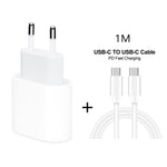 Conjunto 2 em 1: Carregador de Viagem PD 20W com Porta Única USB-C / Type-C + Cabo de Dados de Carregamento Rápido 3A PD3.0 USB-C / Type-C para USB-C / Type-C, Comprimento do Cabo: 1m, Ficha EU, 20W 1m