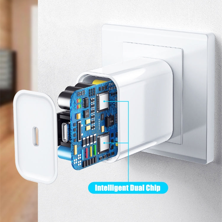 Conjunto 2 em 1: Carregador de Viagem PD 20W com Porta Única USB-C / Type-C + Cabo de Dados de Carregamento Rápido 3A PD3.0 USB-C / Type-C para USB-C / Type-C, Comprimento do Cabo: 1m, Ficha EU, 20W 1m