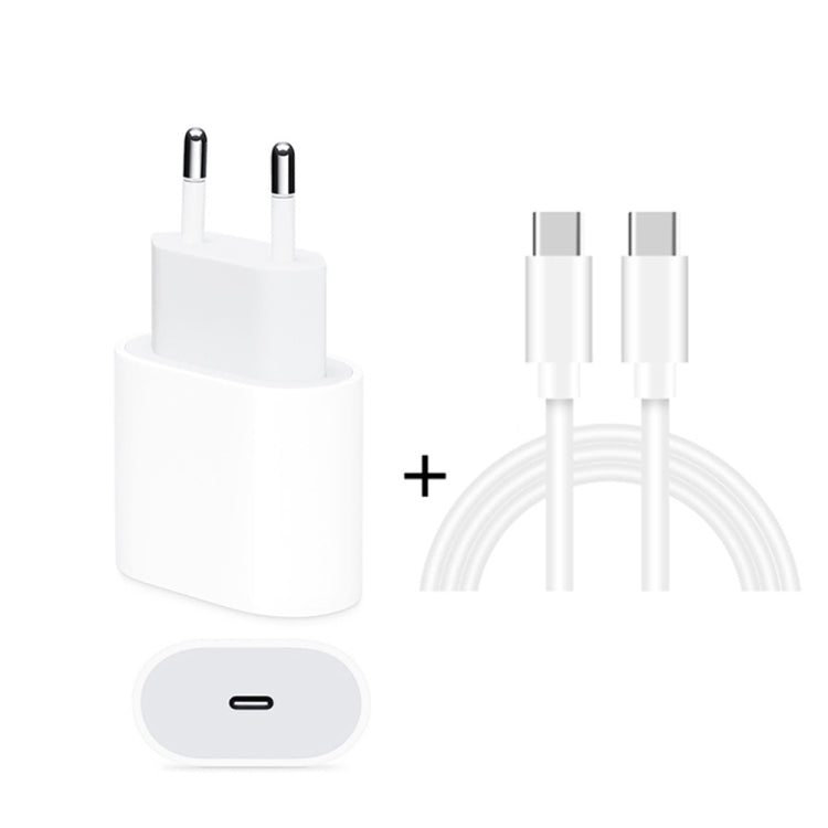 Conjunto 2 em 1: Carregador de Viagem PD 20W com Porta Única USB-C / Type-C + Cabo de Dados de Carregamento Rápido 3A PD3.0 USB-C / Type-C para USB-C / Type-C, Comprimento do Cabo: 2m, Ficha EU, 20W 2m