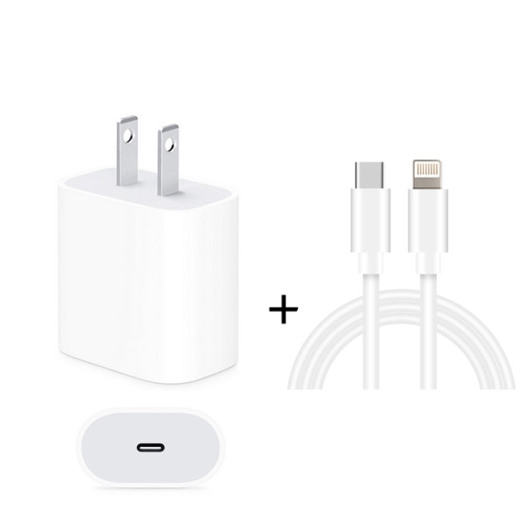 Conjunto 2 em 1: Carregador de Viagem PD 20W com Porta Única USB-C / Type-C + Cabo de Dados de Carregamento Rápido 3A PD3.0 USB-C / Type-C para 8 Pinos, Comprimento do Cabo: 1m, Ficha US, 20W 1m