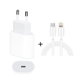 Conjunto 2 em 1: Carregador de Viagem PD 20W com Porta Única USB-C / Type-C + Cabo de Dados de Carregamento Rápido 3A PD3.0 USB-C / Type-C para 8 Pinos, Comprimento do Cabo: 1m, Ficha EU, 20W 1m