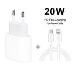 Conjunto 2 em 1: Carregador de Viagem PD 20W com Porta Única USB-C / Type-C + Cabo de Dados de Carregamento Rápido 3A PD3.0 USB-C / Type-C para 8 Pinos, Comprimento do Cabo: 1m, Ficha EU, 20W 1m