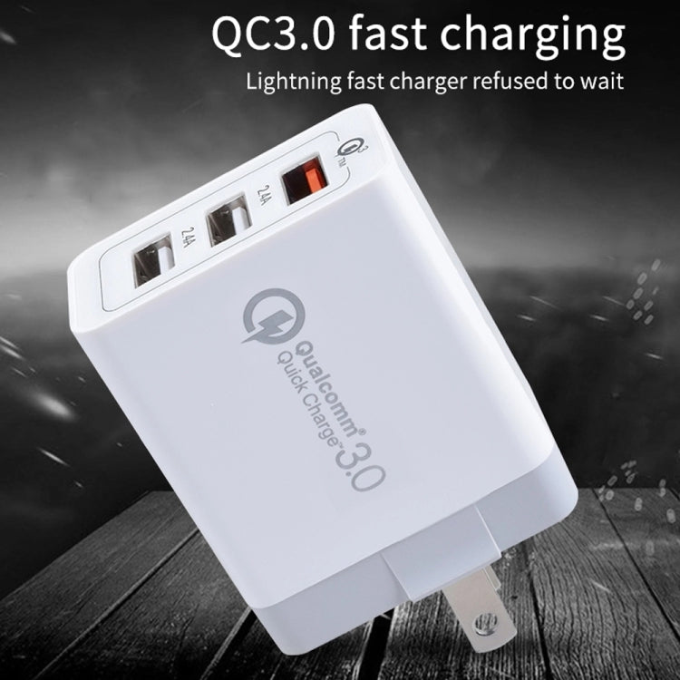 Carregador Rápido Universal SDC-30W 30W QC 3.0 USB + 2 Portas USB 2.0 2.4A para Telemóvel, Tablet e PC, Carregador de Viagem, Ficha US