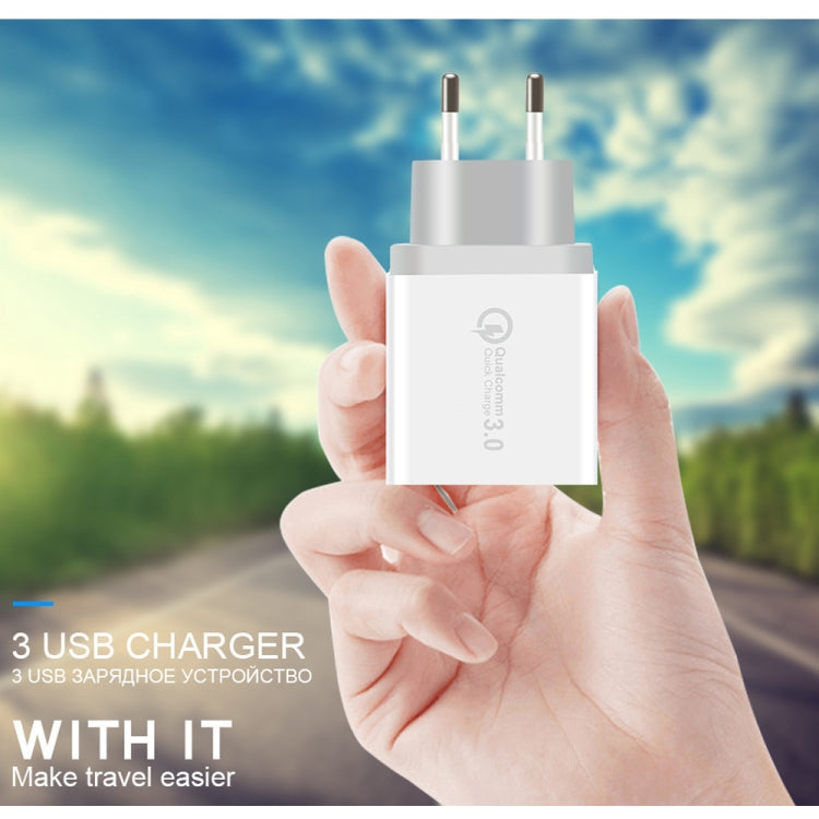 Carregador Rápido Universal SDC-30W 30W QC 3.0 USB + 2 Portas USB 2.0 2.4A para Telemóvel, Tablet e PC, Carregador de Viagem, Ficha EU