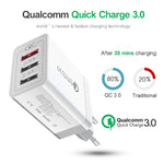 Carregador Rápido Universal SDC-30W 30W QC 3.0 USB + 2 Portas USB 2.0 2.4A para Telemóvel, Tablet e PC, Carregador de Viagem, Ficha EU
