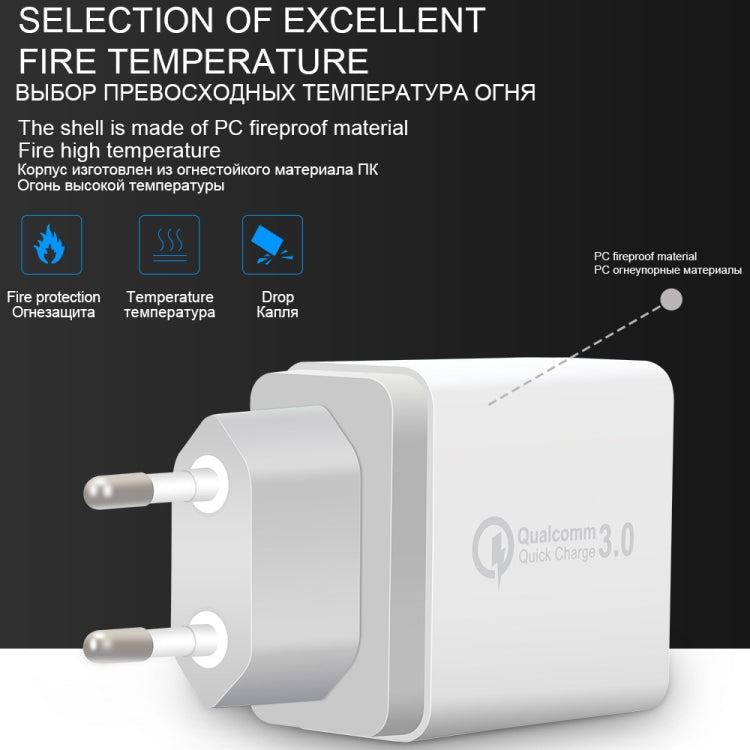 Carregador Rápido Universal SDC-30W 30W QC 3.0 USB + 2 Portas USB 2.0 2.4A para Telemóvel, Tablet e PC, Carregador de Viagem, Ficha EU