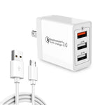 SDC-30W Cabo de Dados 2 em 1 USB para Micro USB + Carregador Rápido Universal 30W QC 3.0 USB + 2 Portas USB 2.0 2.4A para Telemóvel, Tablet, PC, Conjunto de Carregador de Viagem, Ficha EUA, com Cabo Micro USB, Ficha EUA