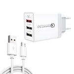 SDC-30W Cabo de Dados 2 em 1 USB para Micro USB + Carregador Rápido Universal 30W QC 3.0 USB + 2 Portas USB 2.0 2.4A para Telemóvel, Tablet, PC, Conjunto de Carregador de Viagem, Ficha UE, com Cabo Micro USB, Ficha UE