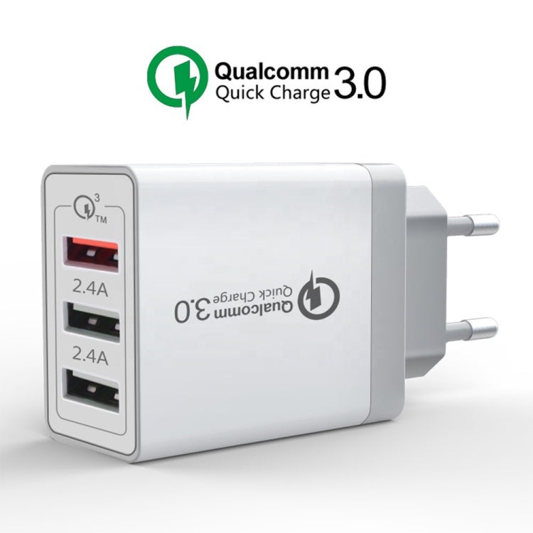 SDC-30W Cabo de Dados 2 em 1 USB para Micro USB + Carregador Rápido Universal 30W QC 3.0 USB + 2 Portas USB 2.0 2.4A para Telemóvel, Tablet, PC, Conjunto de Carregador de Viagem, Ficha UE, com Cabo Micro USB, Ficha UE