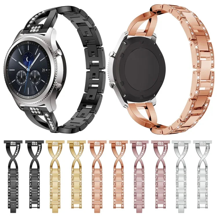 Pulseira de Pulso em Aço Inoxidável Maciço com Diamantes em Forma de X para Samsung Gear S3