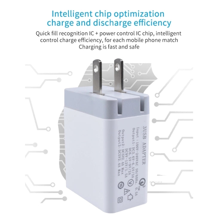 SDC-30W Cabo de Dados 2 em 1 USB para USB-C / Tipo-C + Carregador Rápido Universal 30W QC 3.0 USB + 2 Portas USB 2.0 2.4A para Telemóvel, Tablet, PC, Conjunto de Carregador de Viagem, Ficha EUA, com Cabo USB-C / Tipo-C, Ficha EUA