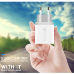 SDC-30W Cabo de Dados 2 em 1 USB para USB-C / Tipo-C + Carregador Rápido Universal 30W QC 3.0 USB + 2 Portas USB 2.0 2.4A para Telemóvel, Tablet, PC, Conjunto de Carregador de Viagem, Ficha UE, com Cabo USB-C / Tipo-C, Ficha UE