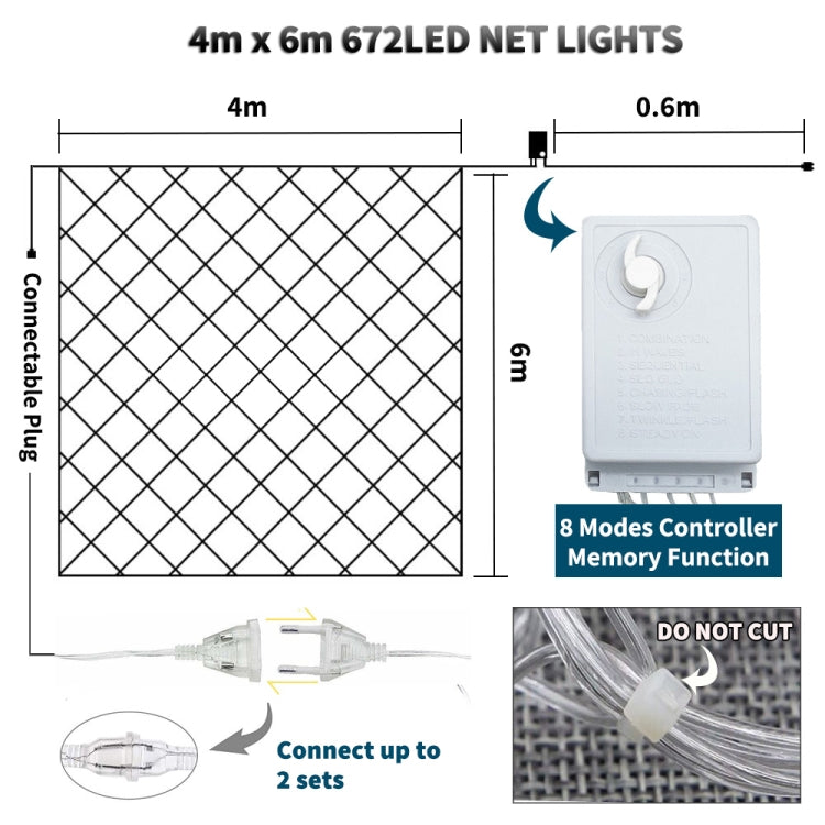 Cortina de Luzes para Rede de Pesca 4x6m com 672 LEDs à Prova de Água, Luzes de Fada para Casamento, Festa, Decoração de Feriados, 220V, Ficha UE