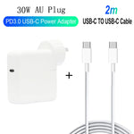 Conjunto de Cabo de Dados de Carga Rápida 2 em 1 PD 30W USB-C / Type-C + 3A PD 3.0 USB-C / Type-C para USB-C / Type-C, Comprimento do Cabo: 2m, Ficha AU, 2m Ficha AU