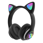 Auriculares Bluetooth 5.0 TN-28 com ficha 3,5 mm, ligação dupla, RGB, orelhas de gato, graves, estéreo com cancelamento de ruído, suporte para cartão TF, com microfone