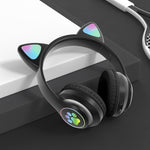 Auriculares Bluetooth 5.0 TN-28 com ficha 3,5 mm, ligação dupla, RGB, orelhas de gato, graves, estéreo com cancelamento de ruído, suporte para cartão TF, com microfone