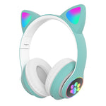 Auriculares Bluetooth 5.0 TN-28 com ficha 3,5 mm, ligação dupla, RGB, orelhas de gato, graves, estéreo com cancelamento de ruído, suporte para cartão TF, com microfone