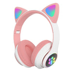 Auriculares Bluetooth 5.0 TN-28 com ficha 3,5 mm, ligação dupla, RGB, orelhas de gato, graves, estéreo com cancelamento de ruído, suporte para cartão TF, com microfone