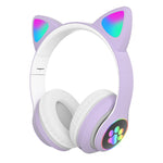 Auriculares Bluetooth 5.0 TN-28 com ficha 3,5 mm, ligação dupla, RGB, orelhas de gato, graves, estéreo com cancelamento de ruído, suporte para cartão TF, com microfone