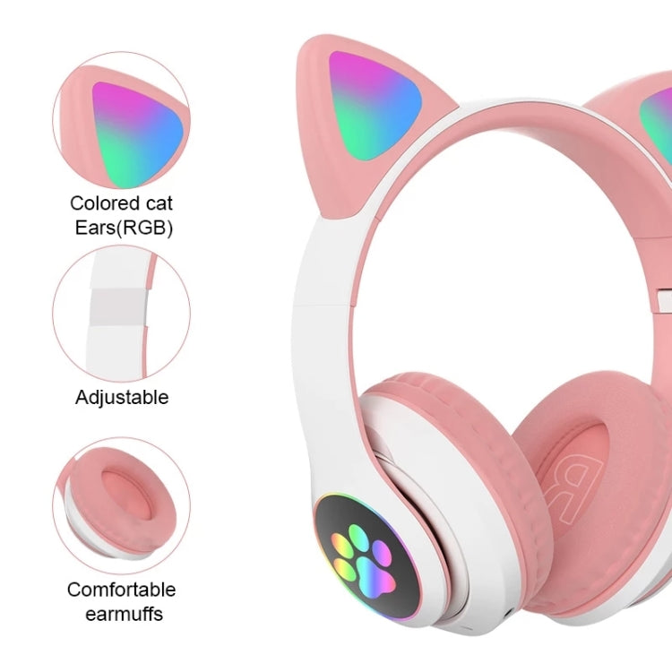 Auriculares Bluetooth 5.0 TN-28 com ficha 3,5 mm, ligação dupla, RGB, orelhas de gato, graves, estéreo com cancelamento de ruído, suporte para cartão TF, com microfone