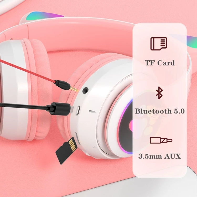 Auriculares Bluetooth 5.0 TN-28 com ficha 3,5 mm, ligação dupla, RGB, orelhas de gato, graves, estéreo com cancelamento de ruído, suporte para cartão TF, com microfone