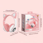 Auriculares Bluetooth 5.0 TN-28 com ficha 3,5 mm, ligação dupla, RGB, orelhas de gato, graves, estéreo com cancelamento de ruído, suporte para cartão TF, com microfone