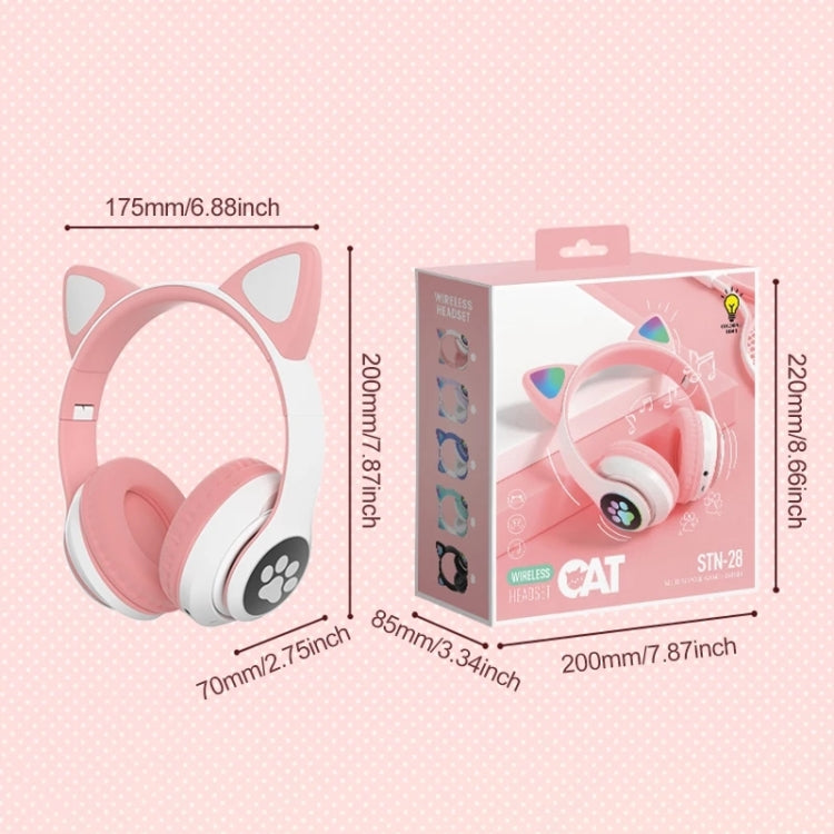 Auriculares Bluetooth 5.0 TN-28 com ficha 3,5 mm, ligação dupla, RGB, orelhas de gato, graves, estéreo com cancelamento de ruído, suporte para cartão TF, com microfone