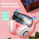 Auriculares Bluetooth 5.0 TN-28 com ficha 3,5 mm, ligação dupla, RGB, orelhas de gato, graves, estéreo com cancelamento de ruído, suporte para cartão TF, com microfone