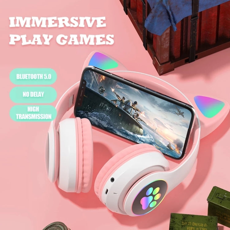 Auriculares Bluetooth 5.0 TN-28 com ficha 3,5 mm, ligação dupla, RGB, orelhas de gato, graves, estéreo com cancelamento de ruído, suporte para cartão TF, com microfone