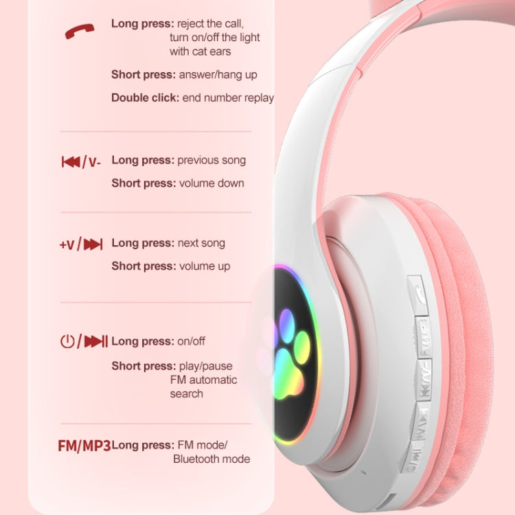 Auriculares Bluetooth 5.0 TN-28 com ficha 3,5 mm, ligação dupla, RGB, orelhas de gato, graves, estéreo com cancelamento de ruído, suporte para cartão TF, com microfone