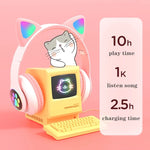 Auriculares Bluetooth 5.0 TN-28 com ficha 3,5 mm, ligação dupla, RGB, orelhas de gato, graves, estéreo com cancelamento de ruído, suporte para cartão TF, com microfone