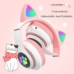 Auriculares Bluetooth 5.0 TN-28 com ficha 3,5 mm, ligação dupla, RGB, orelhas de gato, graves, estéreo com cancelamento de ruído, suporte para cartão TF, com microfone