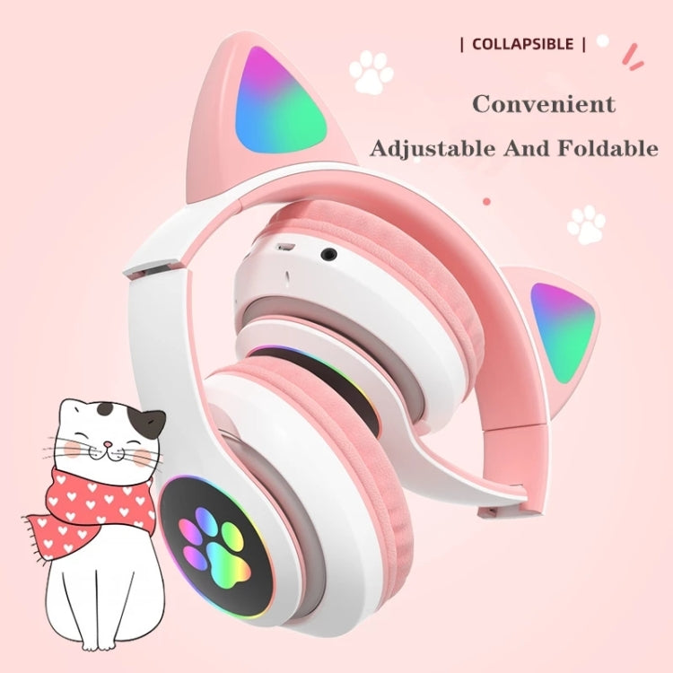 Auriculares Bluetooth 5.0 TN-28 com ficha 3,5 mm, ligação dupla, RGB, orelhas de gato, graves, estéreo com cancelamento de ruído, suporte para cartão TF, com microfone