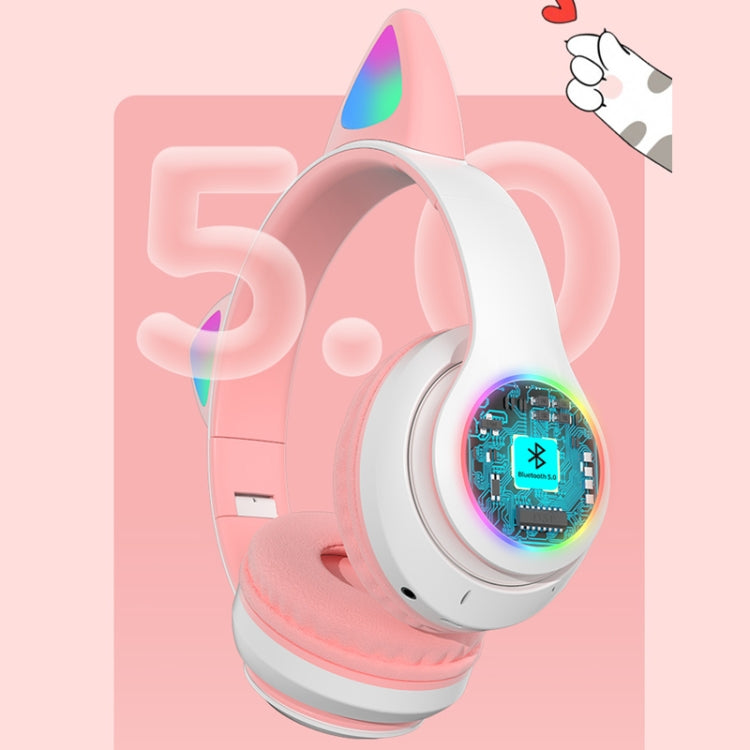 Auriculares Bluetooth 5.0 TN-28 com ficha 3,5 mm, ligação dupla, RGB, orelhas de gato, graves, estéreo com cancelamento de ruído, suporte para cartão TF, com microfone