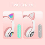 Auriculares Bluetooth 5.0 TN-28 com ficha 3,5 mm, ligação dupla, RGB, orelhas de gato, graves, estéreo com cancelamento de ruído, suporte para cartão TF, com microfone