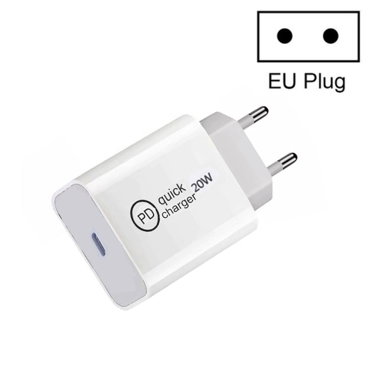 Carregador de viagem SDC-20W PD 20W com interface USB-C / Type-C única, ficha UE, ficha US, ficha UK