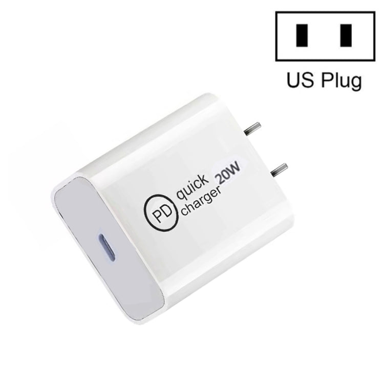 Carregador de viagem SDC-20W PD 20W com interface USB-C / Type-C única, ficha UE, ficha US, ficha UK