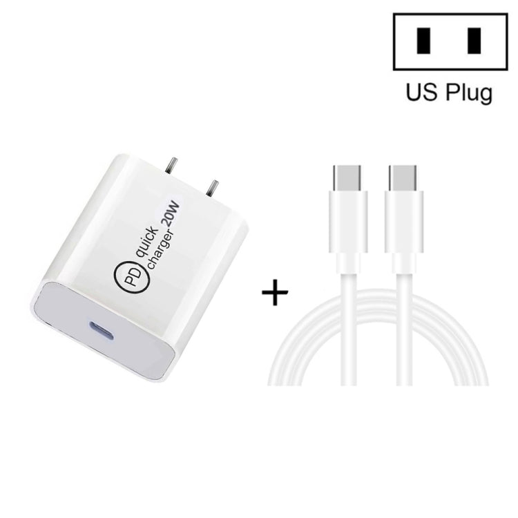 Carregador de viagem SDC-20W 2 em 1 PD 20W USB-C / Type-C + cabo de dados de carregamento rápido USB-C / Type-C para USB-C / Type-C 3A PD 3.0, comprimento do cabo: 1m, ficha US, ficha UE, ficha UK