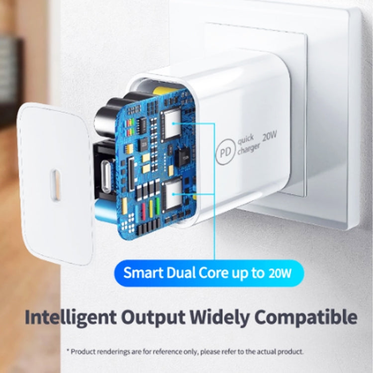 Carregador de viagem SDC-20W 2 em 1 PD 20W USB-C / Type-C + cabo de dados de carregamento rápido USB-C / Type-C para USB-C / Type-C 3A PD 3.0, comprimento do cabo: 1m, ficha US, ficha UE, ficha UK
