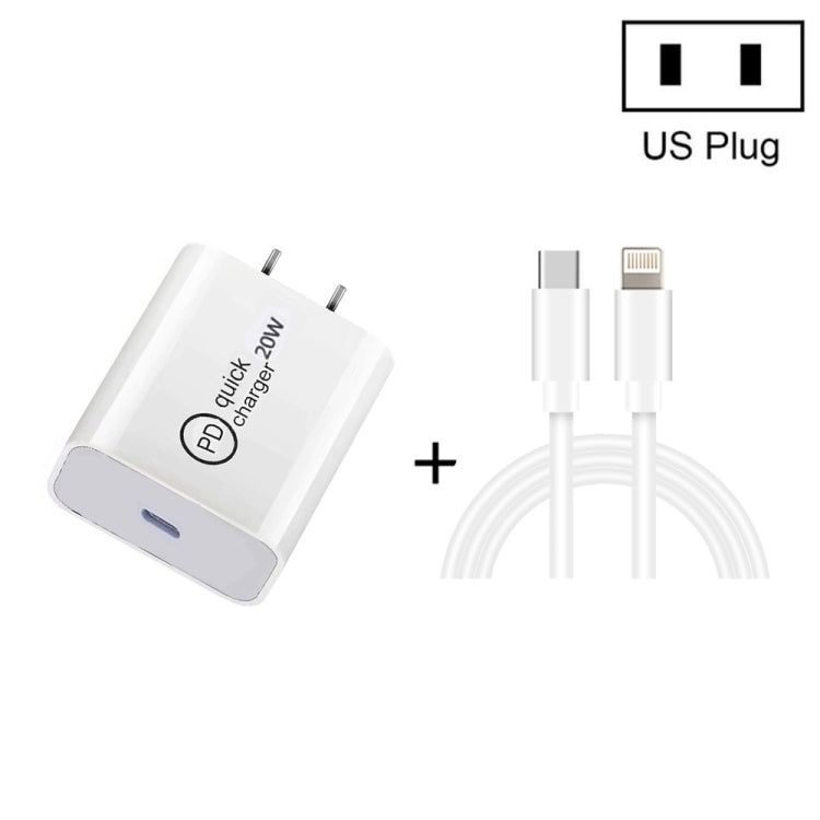 SDC-20W Carregador de Viagem 2 em 1 PD 20W USB-C / Type-C + Cabo de Dados de Carga Rápida 3A PD3.0 USB-C / Type-C para 8 Pinos, Comprimento do Cabo: 1m, Plugue US, Plugue EU, Plugue UK