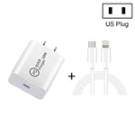 SDC-20W Carregador de Viagem 2 em 1 PD 20W USB-C / Type-C + Cabo de Dados de Carga Rápida 3A PD3.0 USB-C / Type-C para 8 Pinos, Comprimento do Cabo: 1m, Plugue US, Plugue EU, Plugue UK