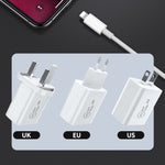 SDC-20W Carregador de Viagem 2 em 1 PD 20W USB-C / Type-C + Cabo de Dados de Carga Rápida 3A PD3.0 USB-C / Type-C para 8 Pinos, Comprimento do Cabo: 1m, Plugue US, Plugue EU, Plugue UK