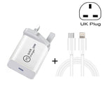 SDC-20W Carregador de Viagem 2 em 1 PD 20W USB-C / Type-C + Cabo de Dados de Carga Rápida 3A PD3.0 USB-C / Type-C para 8 Pinos, Comprimento do Cabo: 1m, Plugue US, Plugue EU, Plugue UK