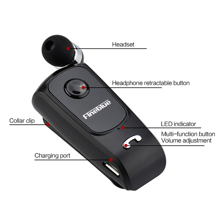 Auricular Bluetooth Antifurto com Cabo Retrátil F920 CSR4.1, Lembrete de Vibração de Chamadas, Preto, Branco, Dourado, Prateado, Cinzento