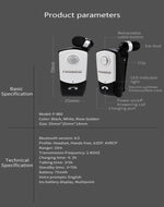 Auricular Bluetooth Antifurto com Cabo Retrátil F960 CSR4.1, Lembrete de Vibração de Chamadas, Preto, Branco, Prateado