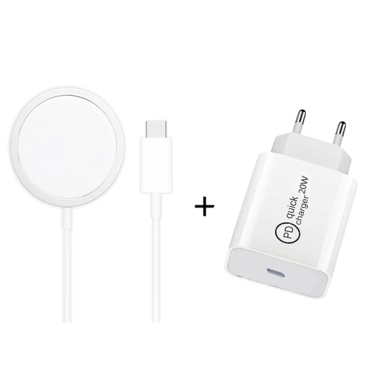 XJ-31 Conjunto de Carregador Sem Fios Magnético 2 em 1 15W + Carregador de Viagem PD 20W USB-C / Type-C para Série iPhone 12, Plugue UE, Plugue EUA, Plugue Reino Unido