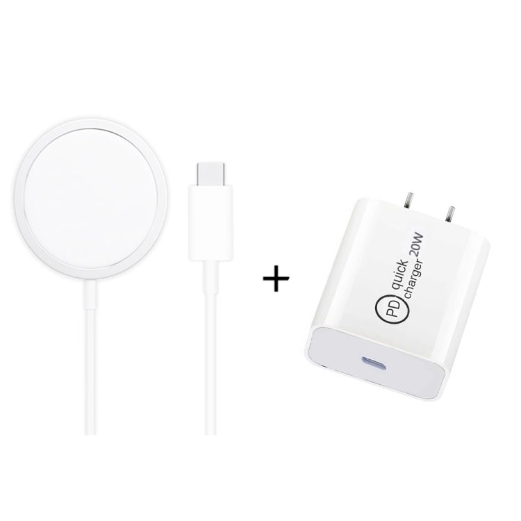 XJ-31 Conjunto de Carregador Sem Fios Magnético 2 em 1 15W + Carregador de Viagem PD 20W USB-C / Type-C para Série iPhone 12, Plugue UE, Plugue EUA, Plugue Reino Unido