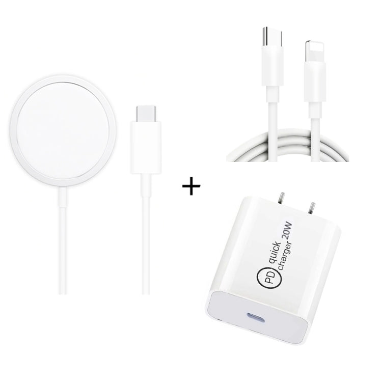 XJ-32 Carregador 3 em 1 15W de Carregamento Sem Fios por Sucção Magnética + Carregador de Viagem PD 20W USB-C / Type-C + Cabo de Carga Rápida USB-C / Type-C para 8 Pinos para Série iPhone, Plugue US, Plugue EU, Plugue UK